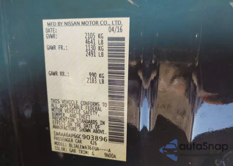 2016 Nissan Maxima 3.5 Sl from USA, damaged, VIN 1N4AA6AP6GC903896